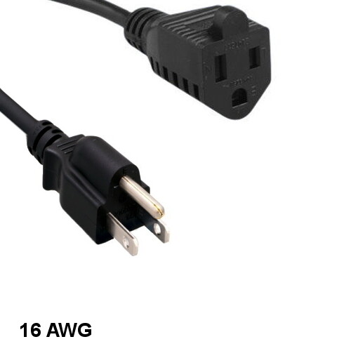 Kentek 2' ft 16 AWG Power Extension Cord NEMA 5-15P to 5-15R 13A/125V SJT Black