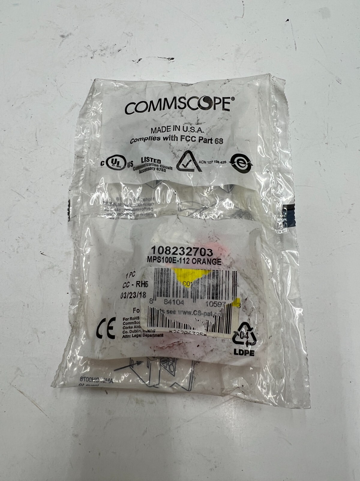 (QTY 7) CommScope 108232703 | MPS100E-112 Cat 5e Wall Jack, Orange