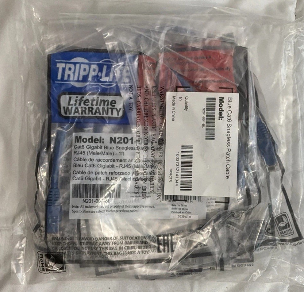 Tripp Lite N201-001-BL Cat6 Snagless RJ45 Ethernet Patch Cable Blue 1ft
