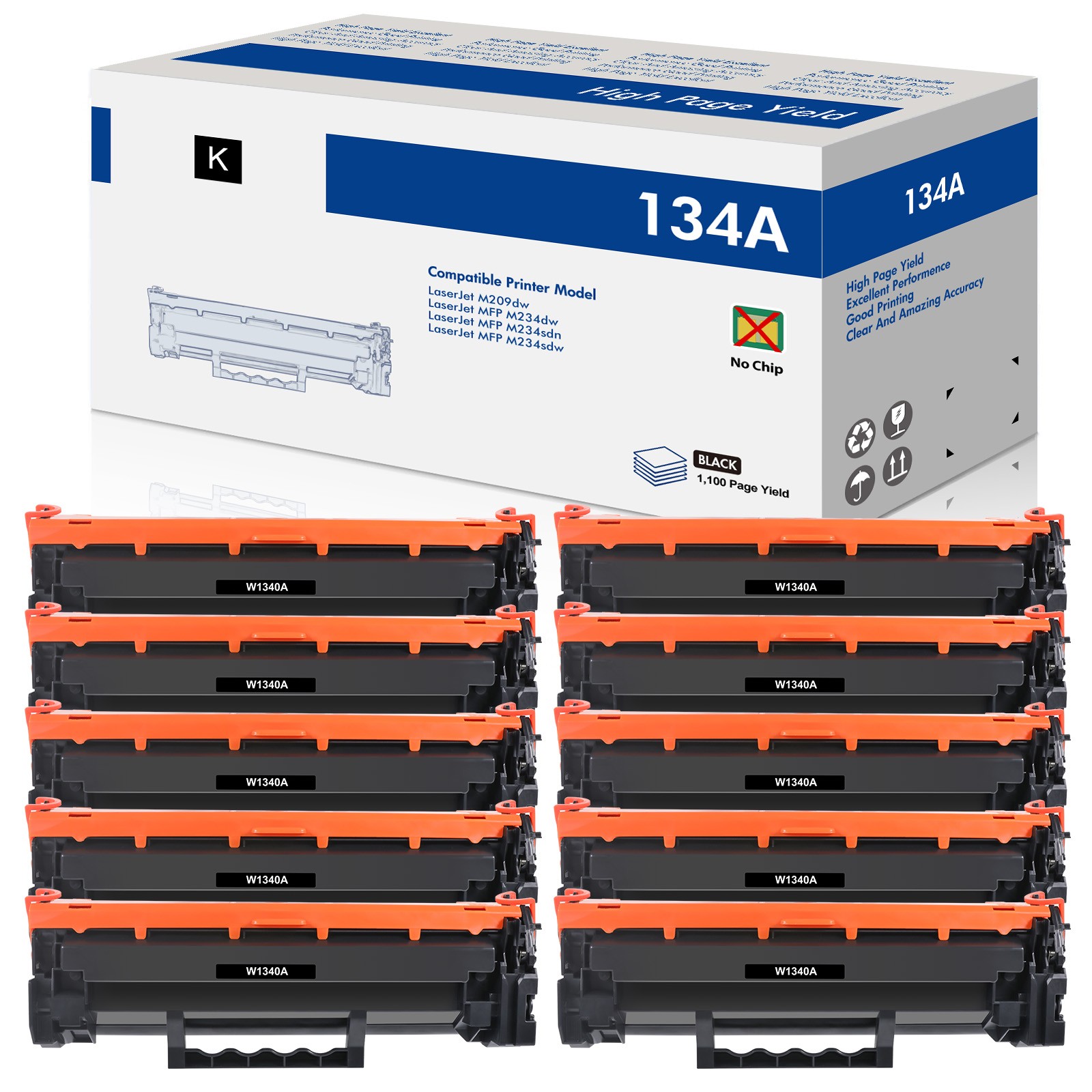10PK 134A W1340A Toner NO CHIP Fits For HP LaserJet M209 MFP M234sdn M234sdw