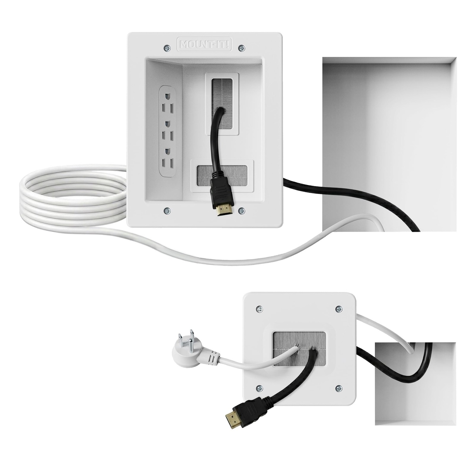 Mount-It in-Wall TV Cable Management Kit with Recessed Power - Triple Outlet...