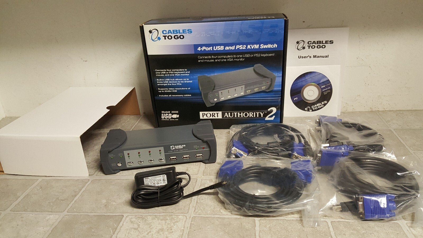 OPEN BOX Cables To Go 4 Port USB 2.0 VGA KVM Switch 35555 