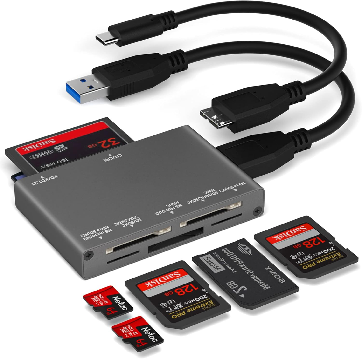 7-In-1 Multi Memory Card Reader, USB 3.0 SD Card Reader Writer(5Gbps) Read 7 Car