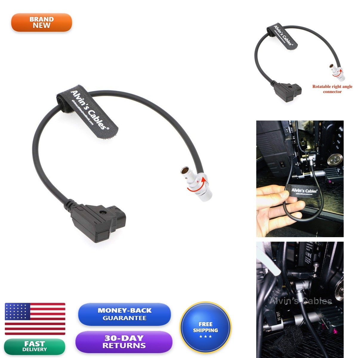 Alvin's Cables Right Angle 2 Pin Power Cable for Z CAM E2 S6/F6 D-tap Cord 90°