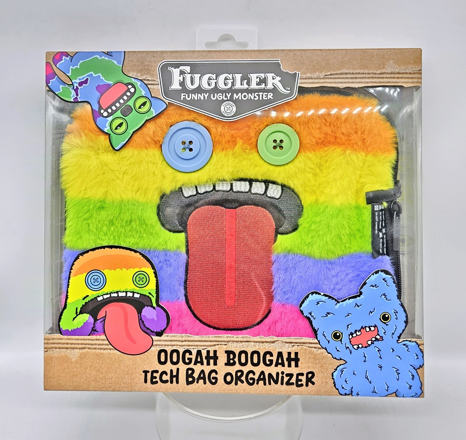 Fuggler Oogah Boogah Tech Bag Organizer Furry Plush Zipper Case Rainbow 