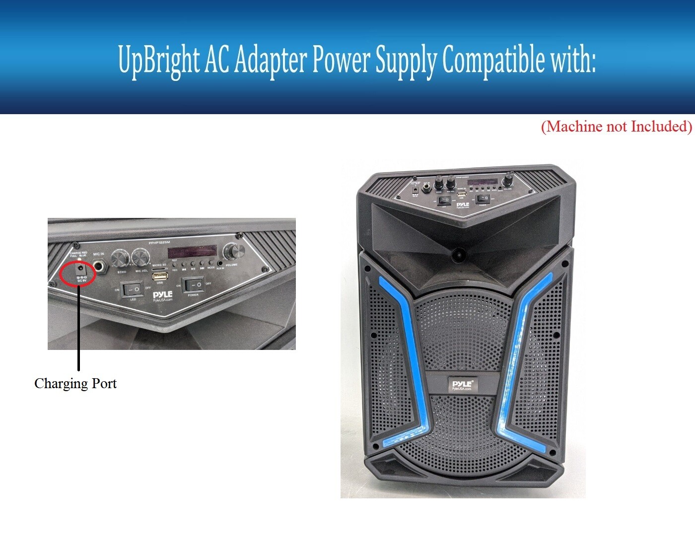 USB or Barrel AC/DC Adapter For Pyle Pro PPHP122SM Portable Bluetooth PA Speaker
