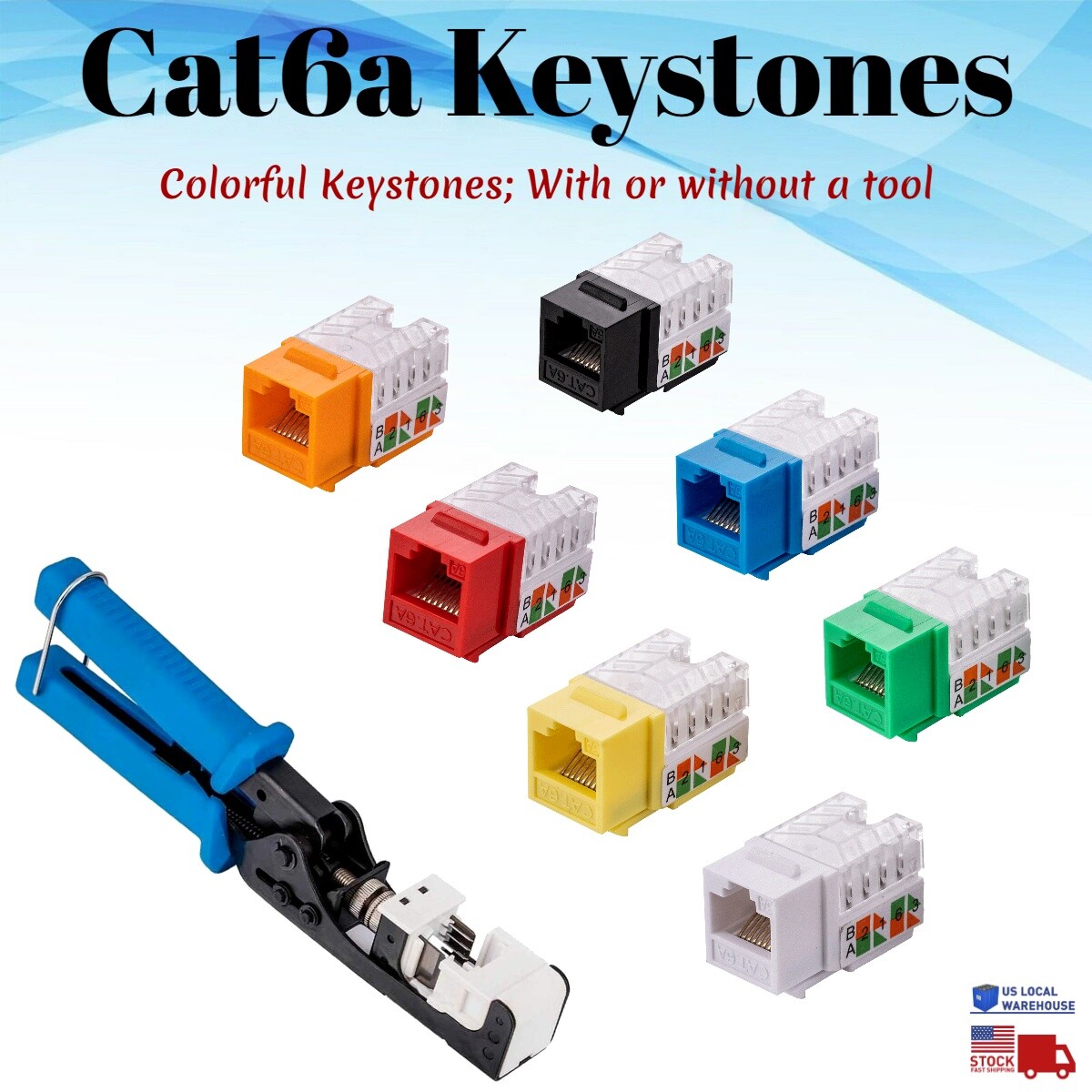 CAT6a Keystone Jack Ethernet 110 Punch Down Tool Network 45 Degree 8P8P RJ45 Lot