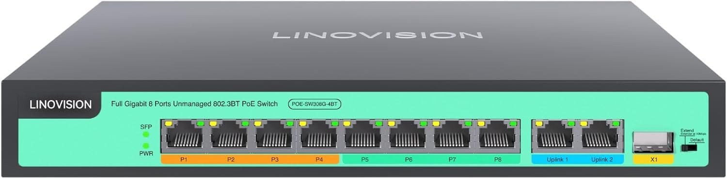 LINOVISION 8 Ports Full Gigabit PoE++ Switch, POE-SW308G-4BT