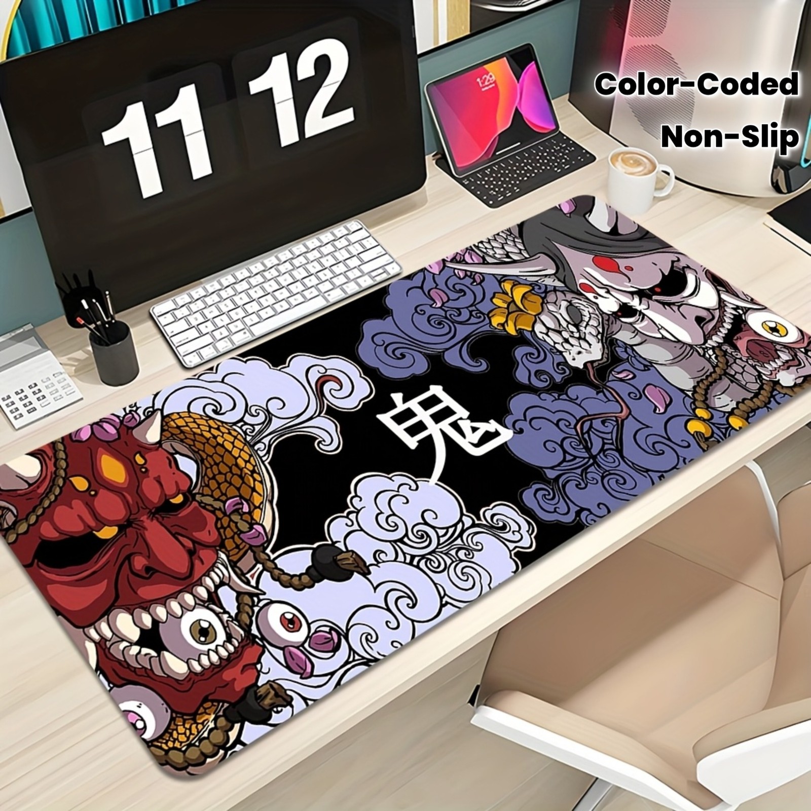 Japanese Samurai Pattern XXL Gaming Mouse Pad And Extended Desk Mat - Thick No