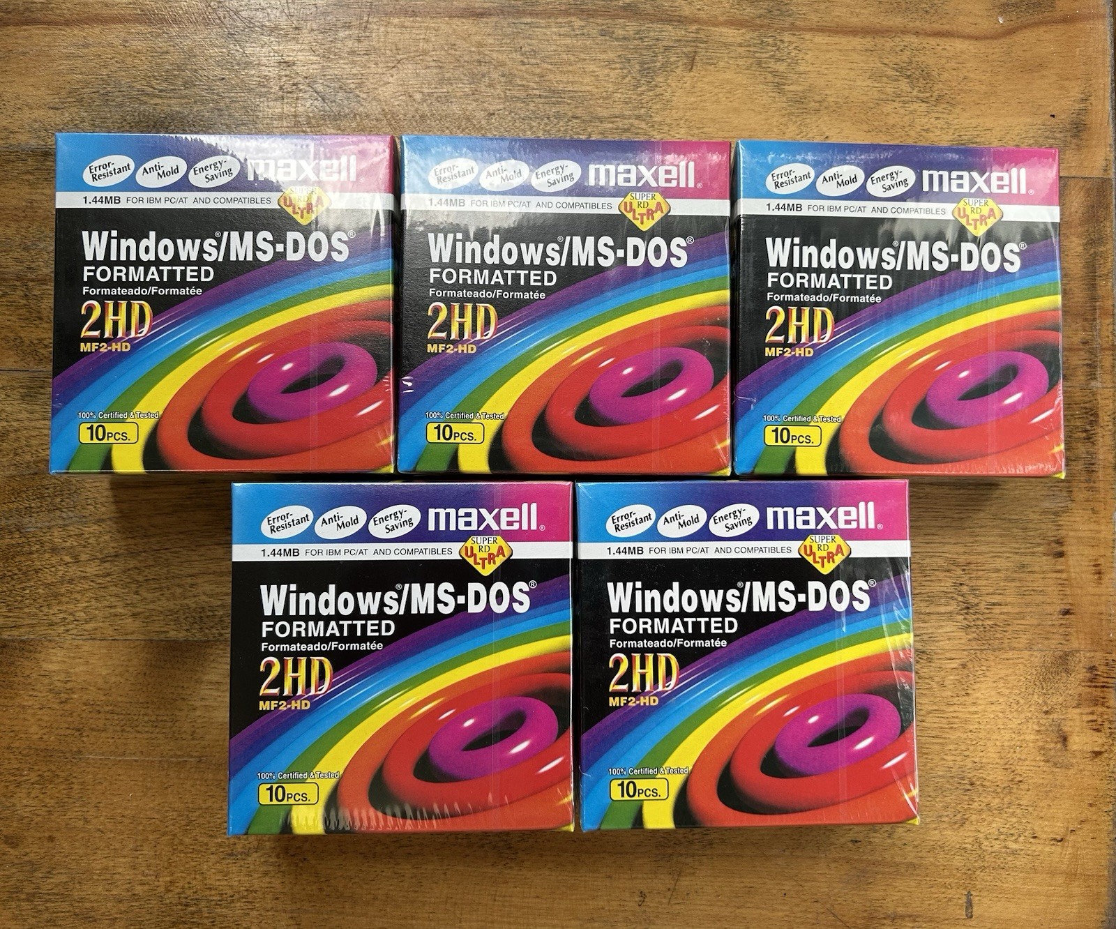 NOS (5) SEALED BOXES Maxell 3.5” Formatted Diskettes 1.44mb WIN/MS-DOS MF2-HD