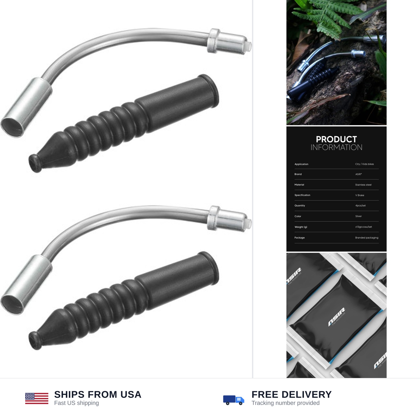 Bike V Brake Noodle Cable Stainless Steel Guide Pipe Rubber Boots 1 Set