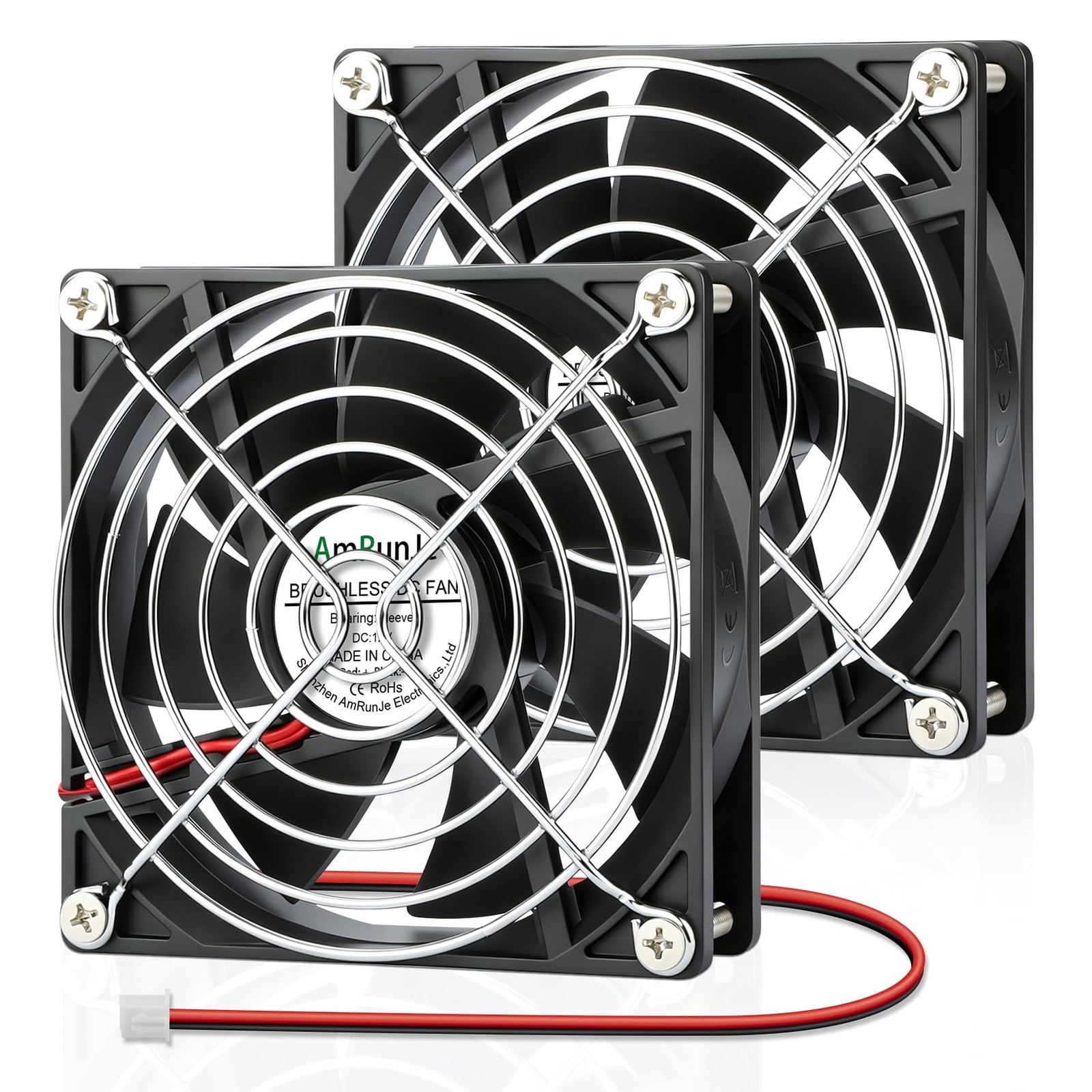Small Cooling Fan 92mm DC Brushless Fans 2PACKS, 2Pin 12v 2000rpm