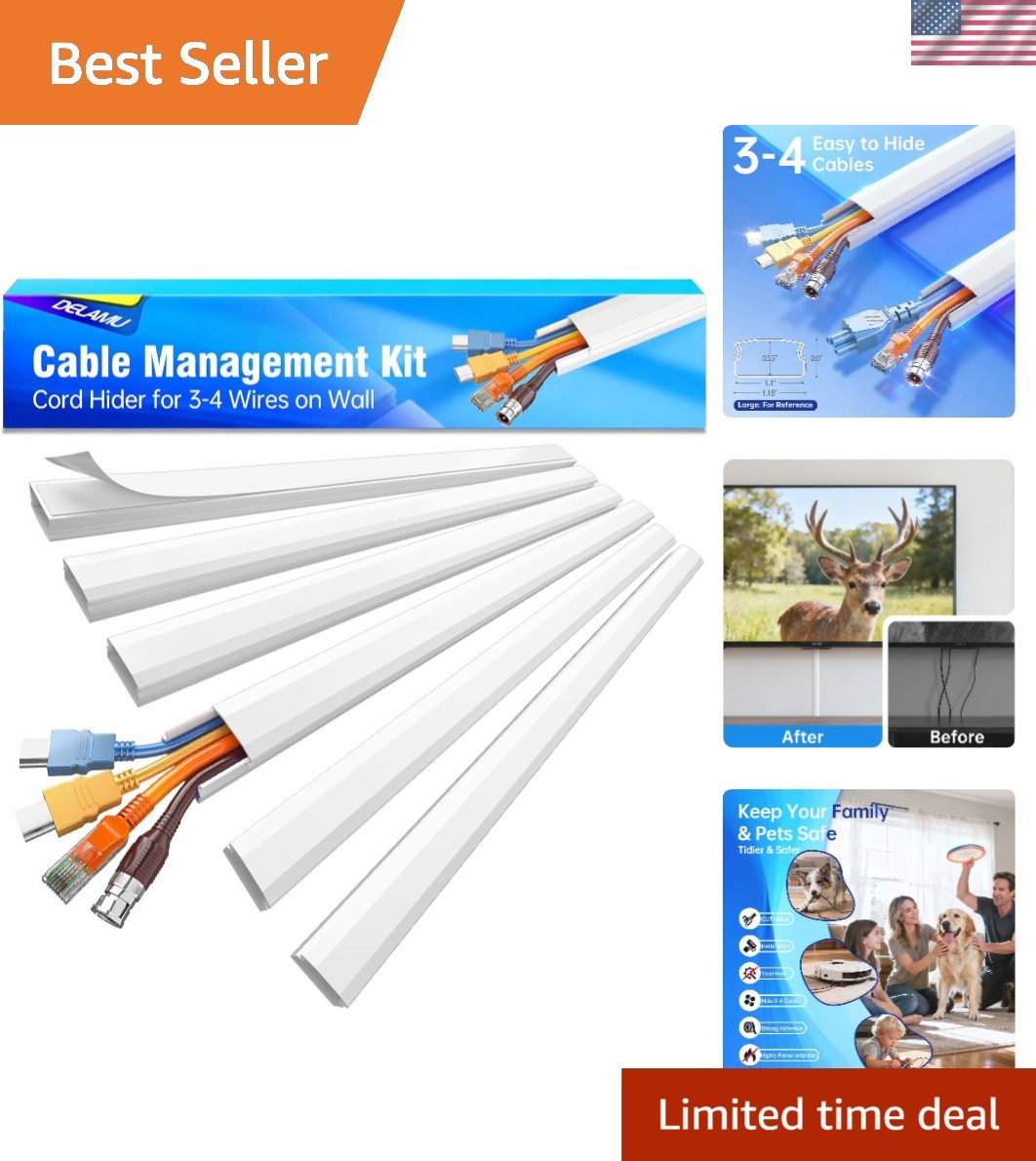 Cord Management Solution, Large Snap & Slide Cord Hider for Home Safety
