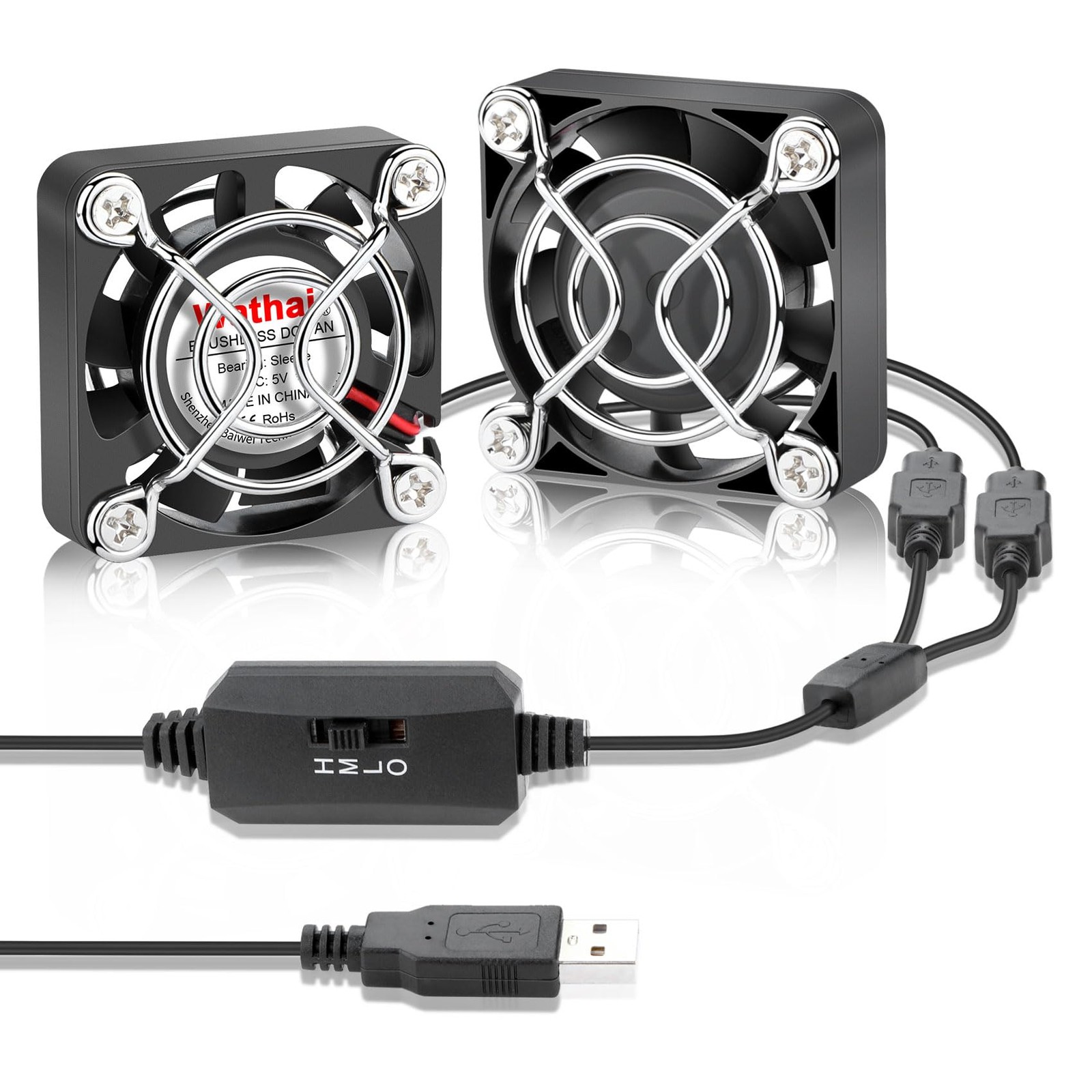 2Pack Wathai 40mm x 10mm Mini USB Fan with Speed Control 5V 40x10mm (5V) 