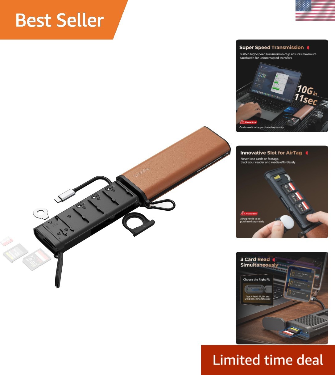 Portable 10-Slot Card Reader for CFexpress Type A, SD, and Micro SD - USB 3.2