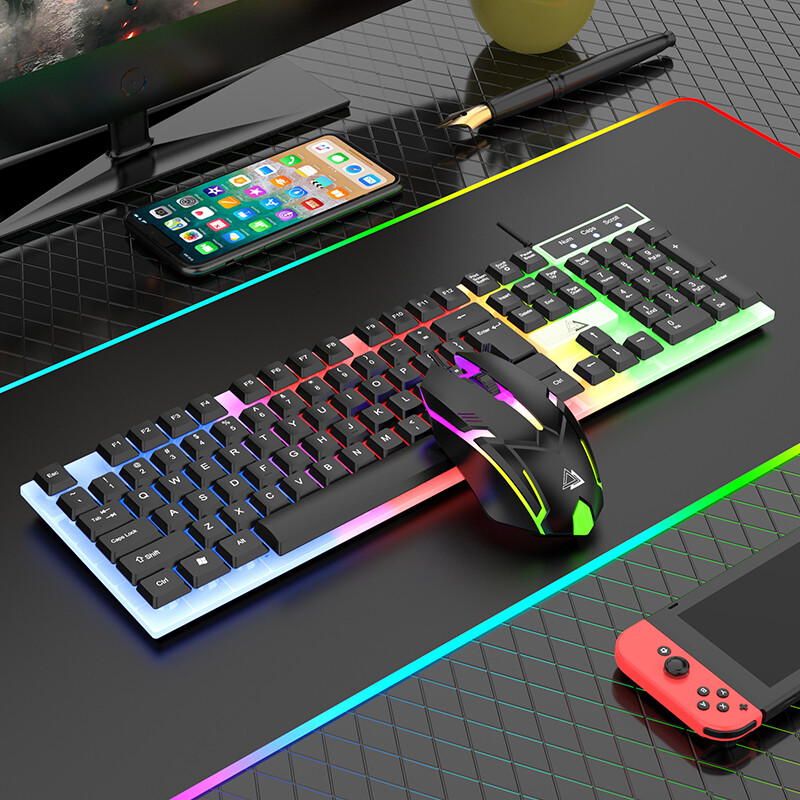 RGB Mouse & Backlit Keyboard, 104 Keys Floating Keycaps, Wired USB for Laptop
