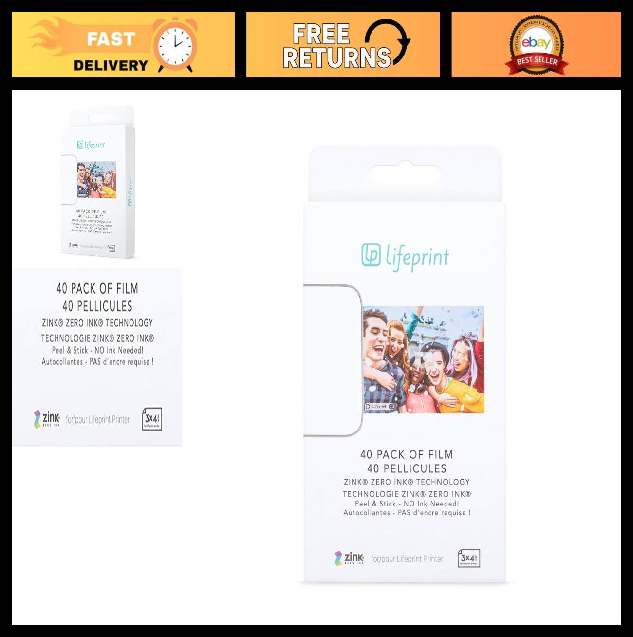 40 Pack Zero Ink Sticky Backed Film for Augmented Reality Photo Printer 3x4.5