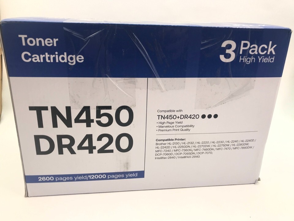 3 pack TN450 Toner DR420 Drum For Brother Intellifax 2840 2940 HL-2280DW Sealed
