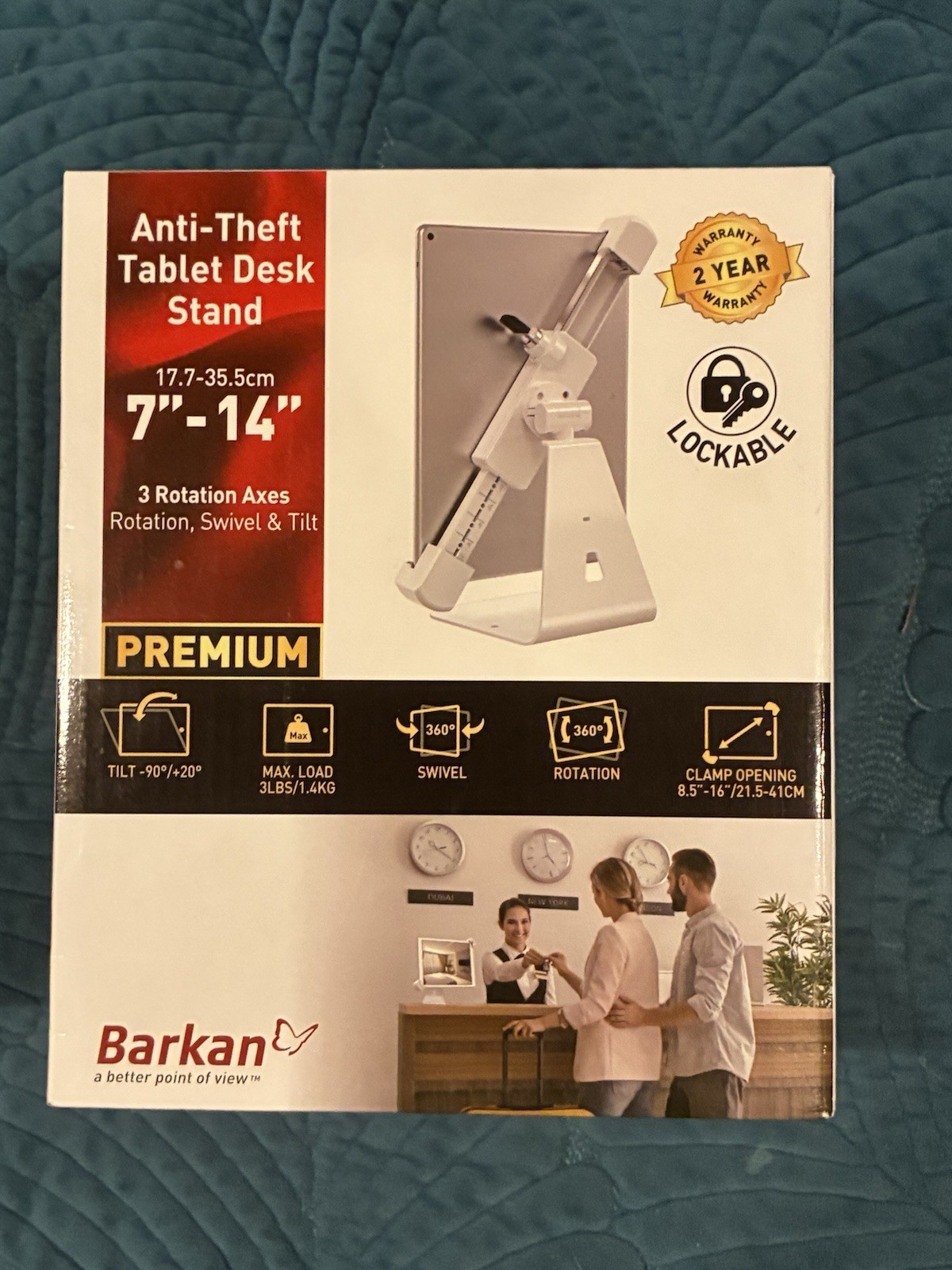 Barkan Anti-Theft Tablet Desk Stand 7-14" White Lockable Premium Display Mount