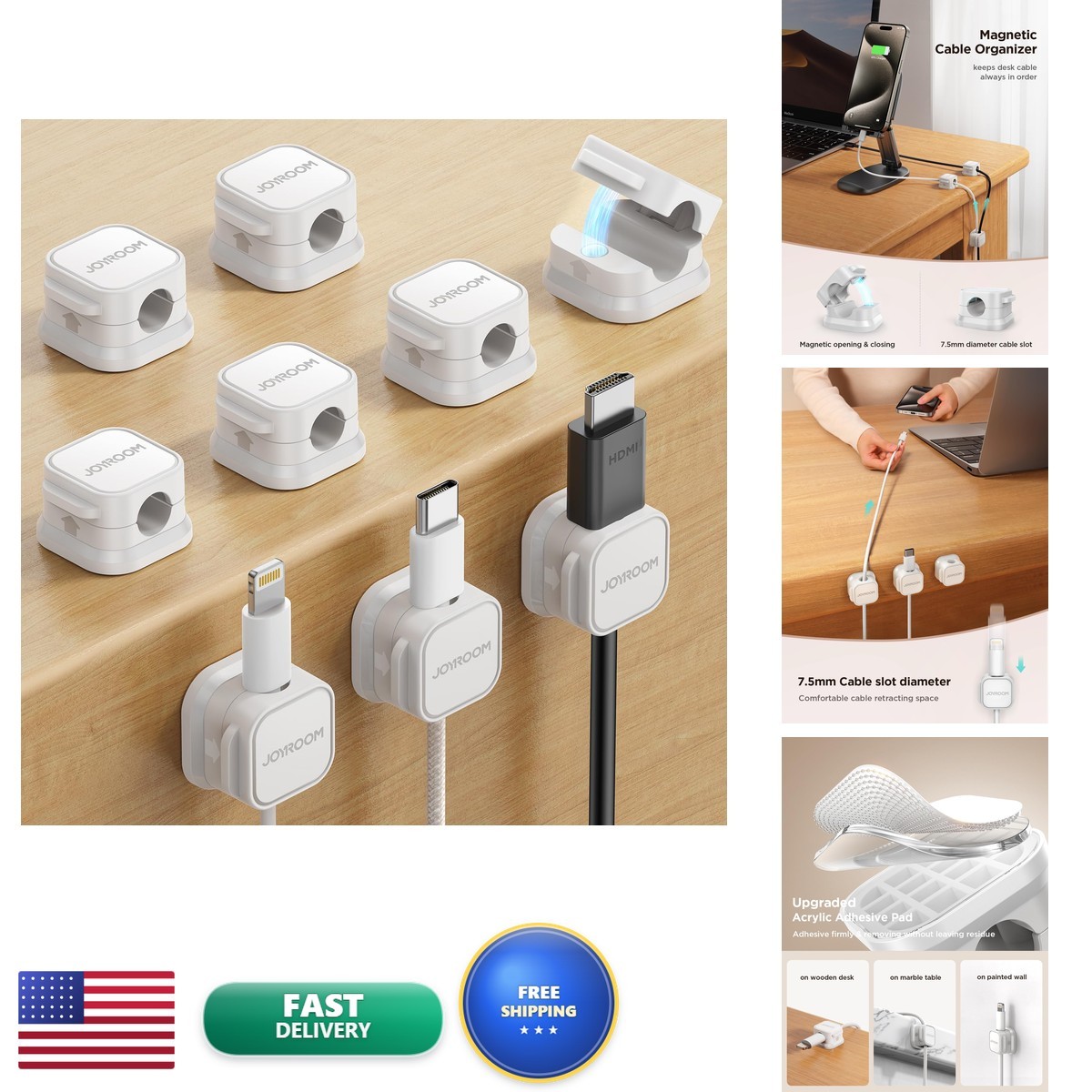 JOYROOM 9 Pack Magnetic Cable Clips Cord Organizer Wire Holder