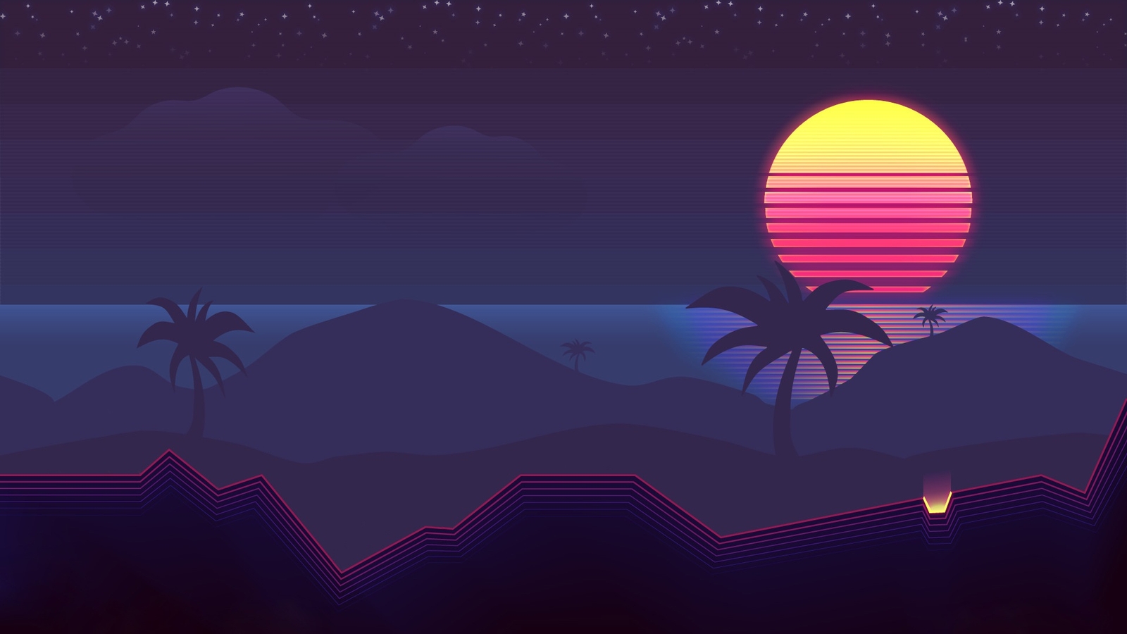 Landscape palm trees synthwave retrowave sun art Custom Gaming Mat Desk