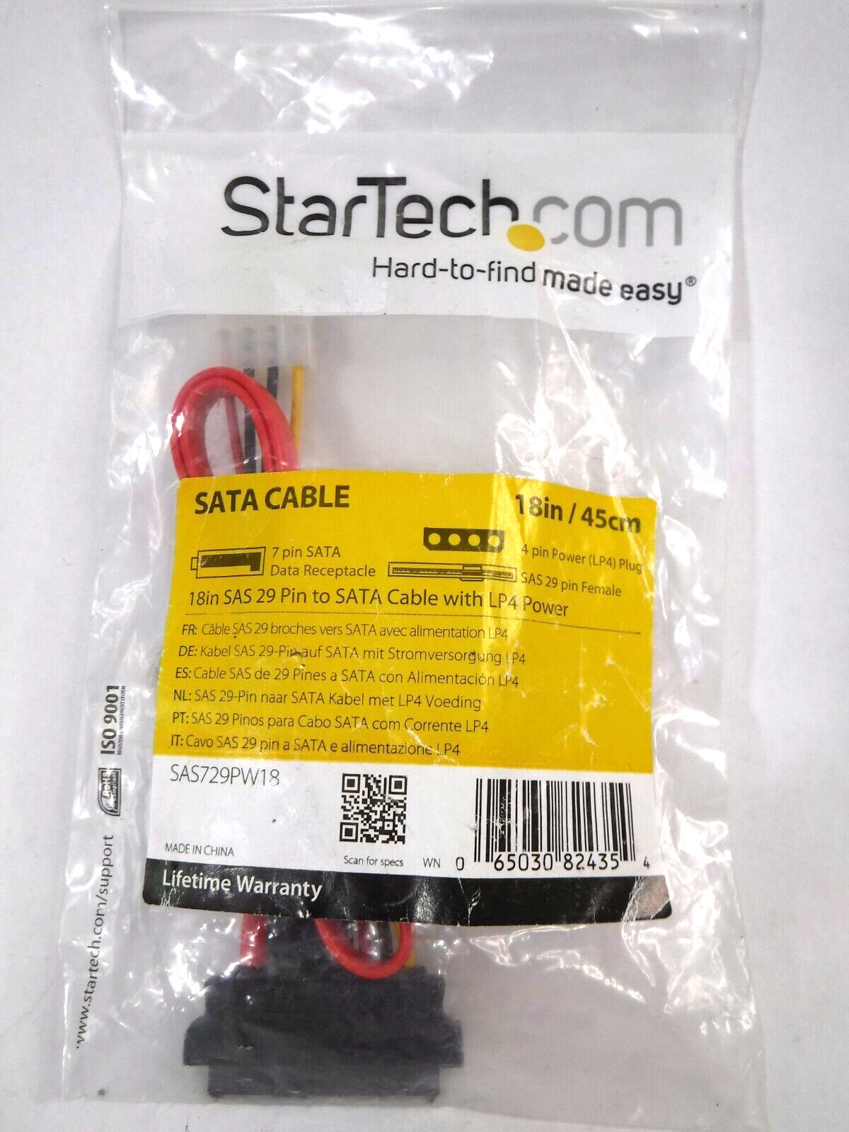 StarTech.com SAS729PW18 S18in SAS 29 Pin to SATA Cable with LP4 Power (NEW)