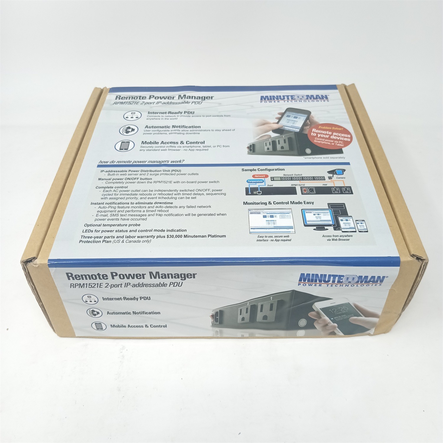 Minuteman RPM1521E 2-Port IP-Addressable PDU Remote Power Manager - New
