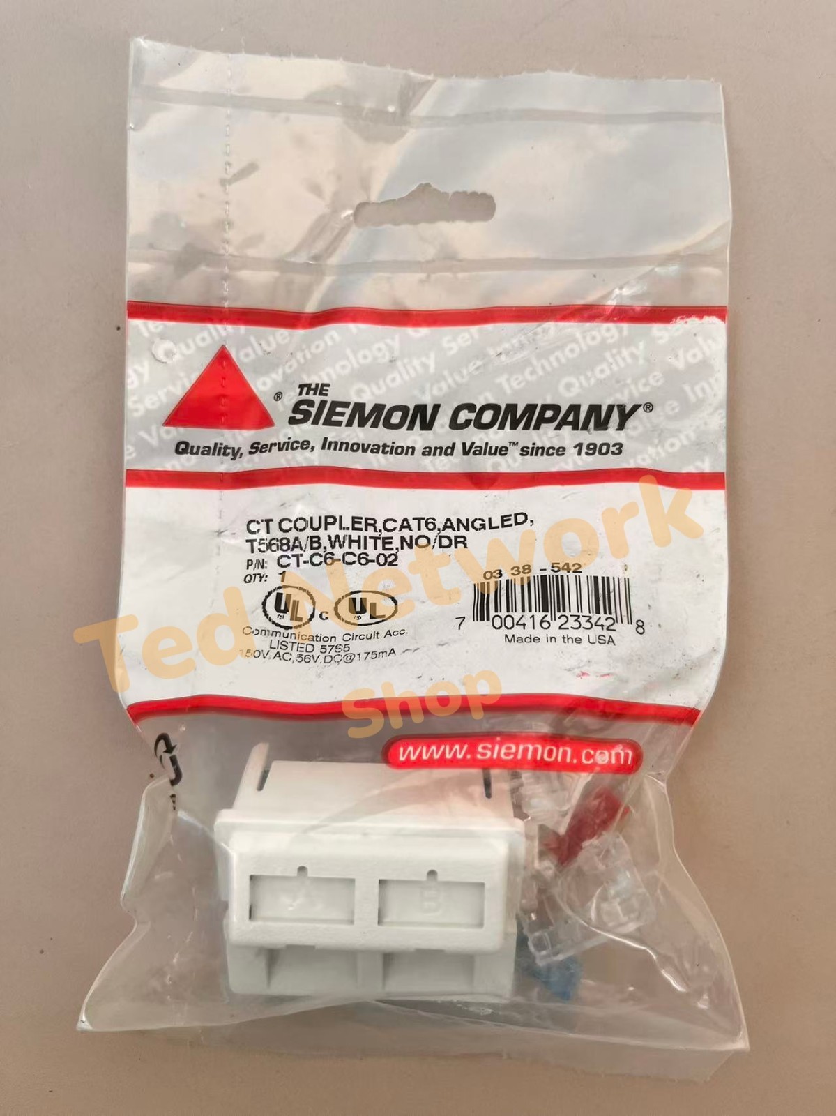 10 Pcs Siemon CT-C6-C6-02 CT Cat 6 Outlet Dual RJ45 Angled UTP  White 2-Port