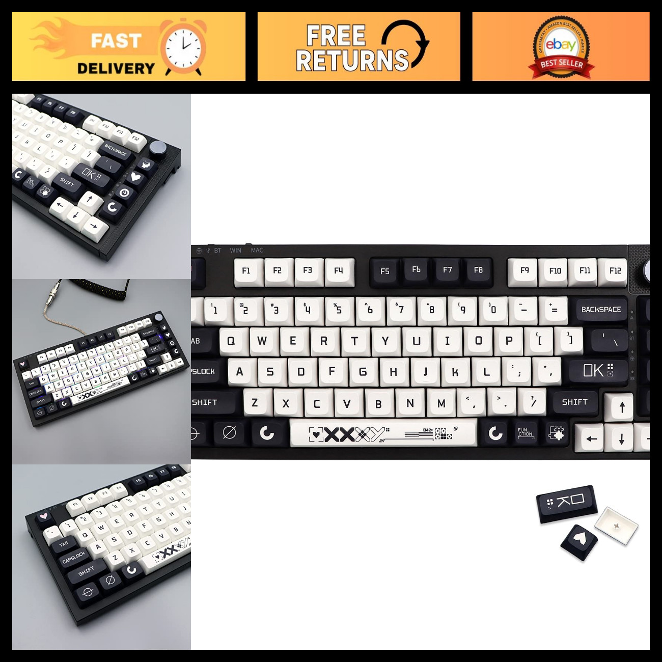 Custom Black & White Keycap Set - 126 PBT Dye Sublimation XDA Profile for Mechan