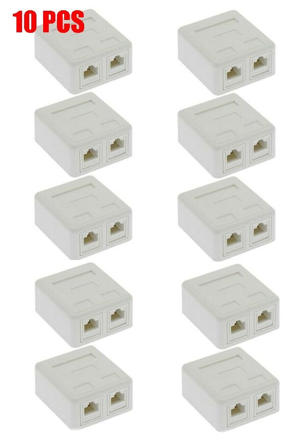 10x 2 Port Cat5e RJ45 Keystone Jack Network  Cable Wall Surface Mount Box White