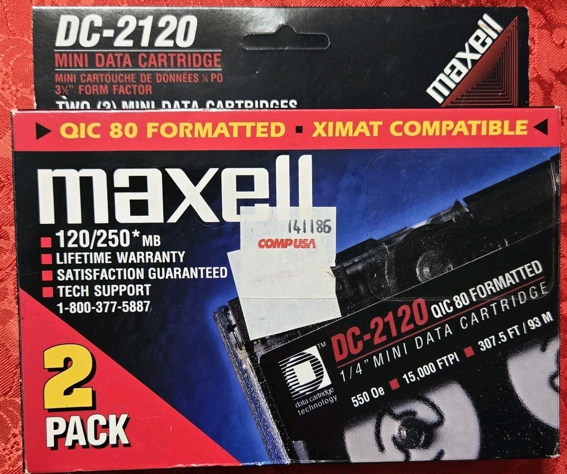 Maxell DC-2120 Mini Data Cartridge 2 Pack QIC 80 Formatted Ximat Compatible New