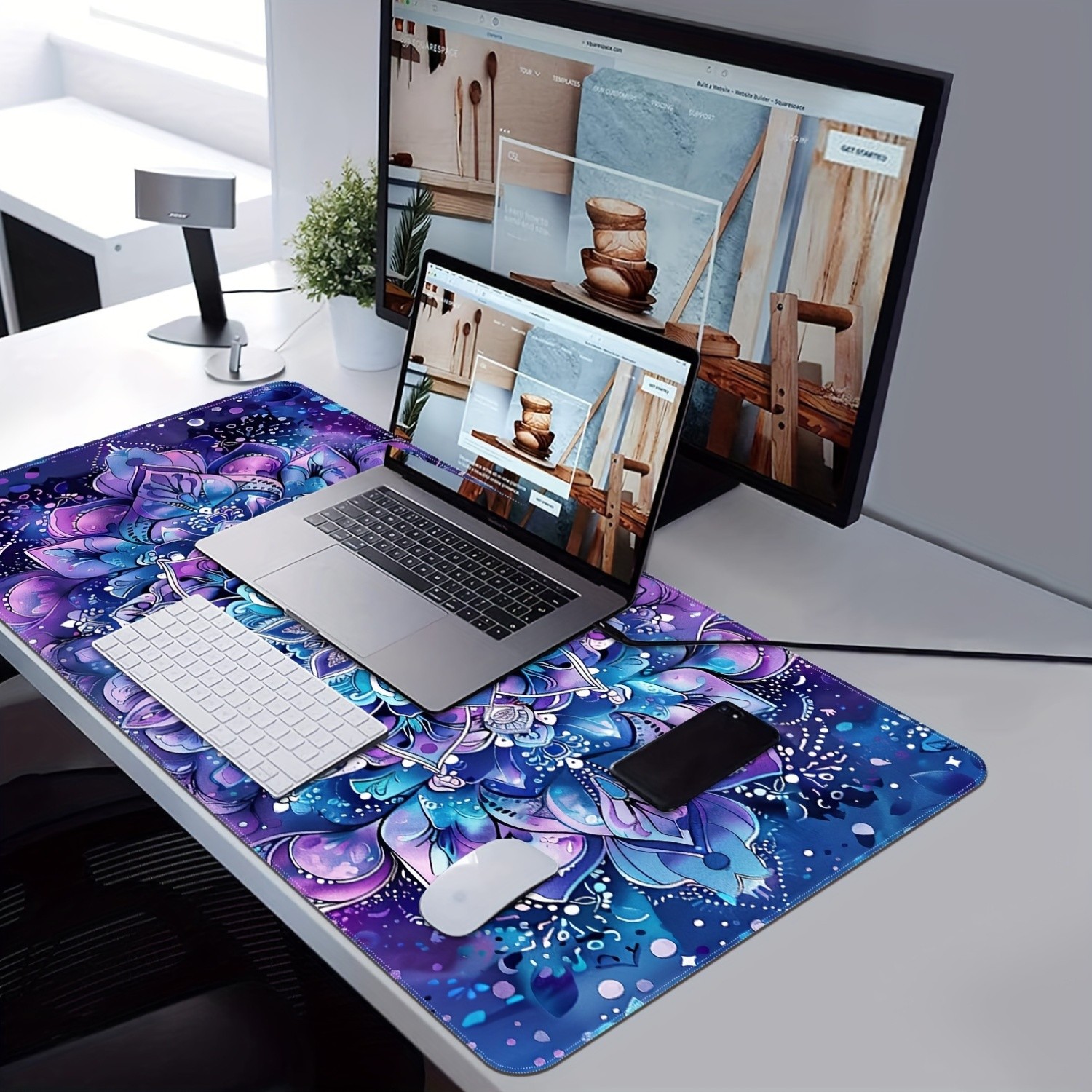 1pc 2D Flat Printing Floral Pattern Large Gaming Mouse Pad Rubber Table Mat, N