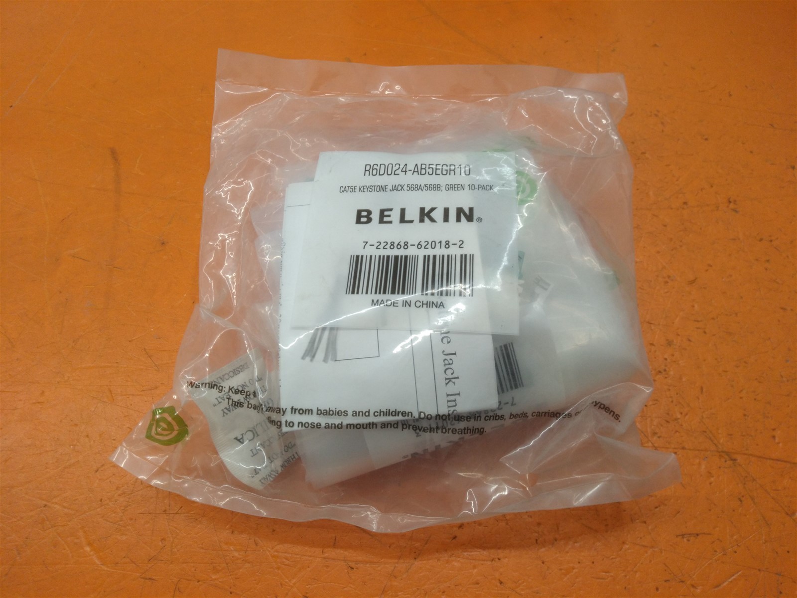 ⭐️⭐️⭐️⭐️⭐️ 10 Pack Belkin R6D024-AB5EGR10 Cat5e Keystone Jack 568A/568B Green