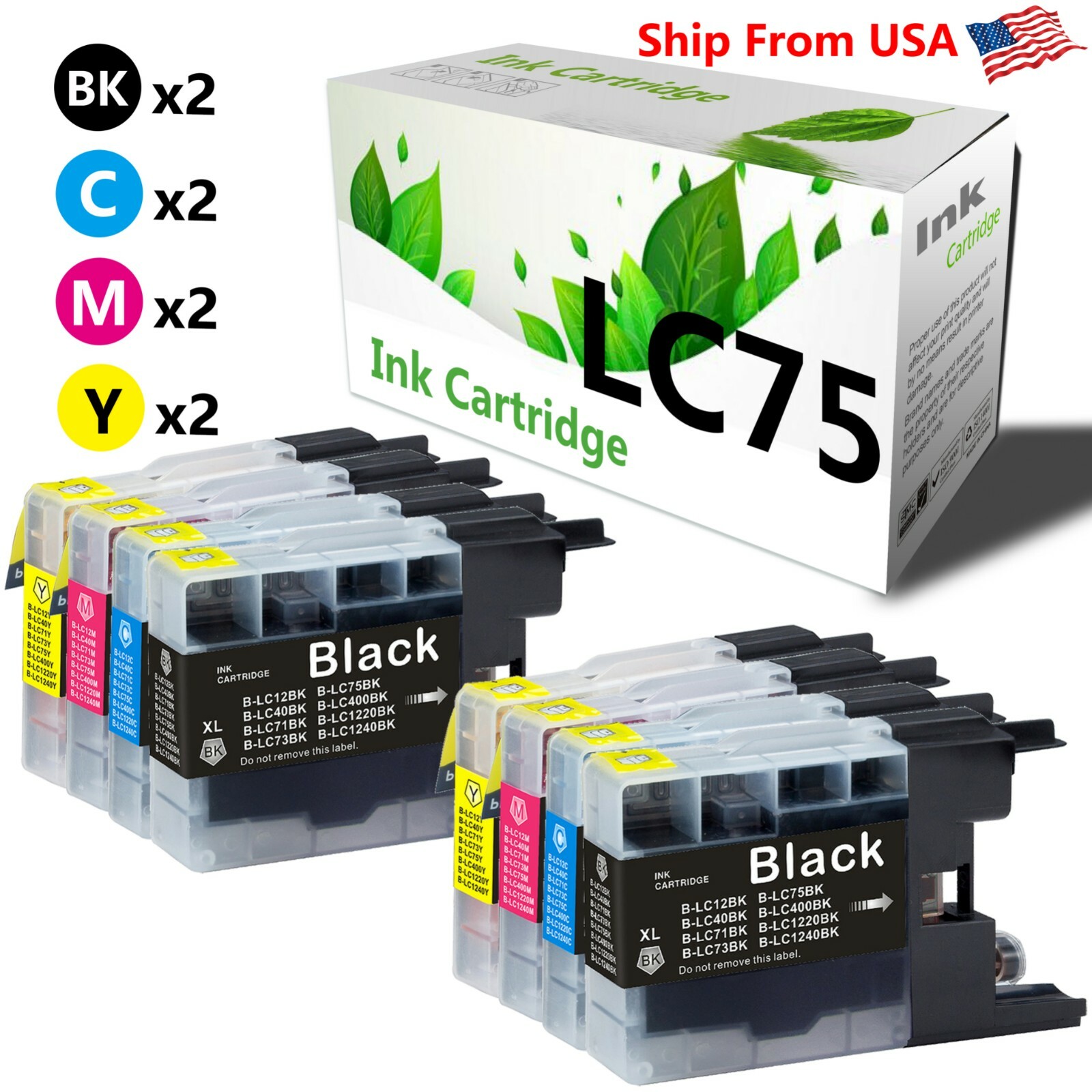 8PK LC75 LC75XL LC-75 Ink Cartridge for MFC-J6510DW MFC-J6710DW MFC-J430W