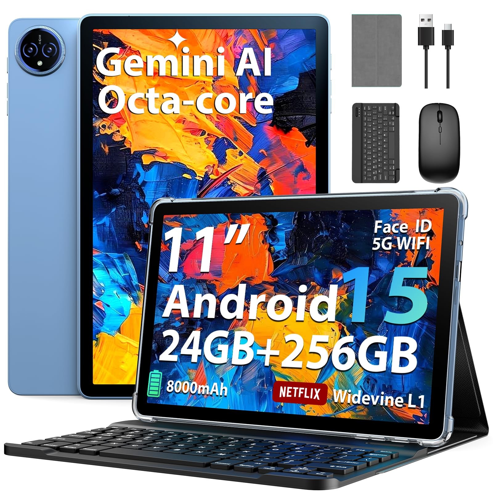 Suicoey 11" Android 15 Tablet 24GB RAM 256GB ROM 2TB Expand Octa-core 8000mAh
