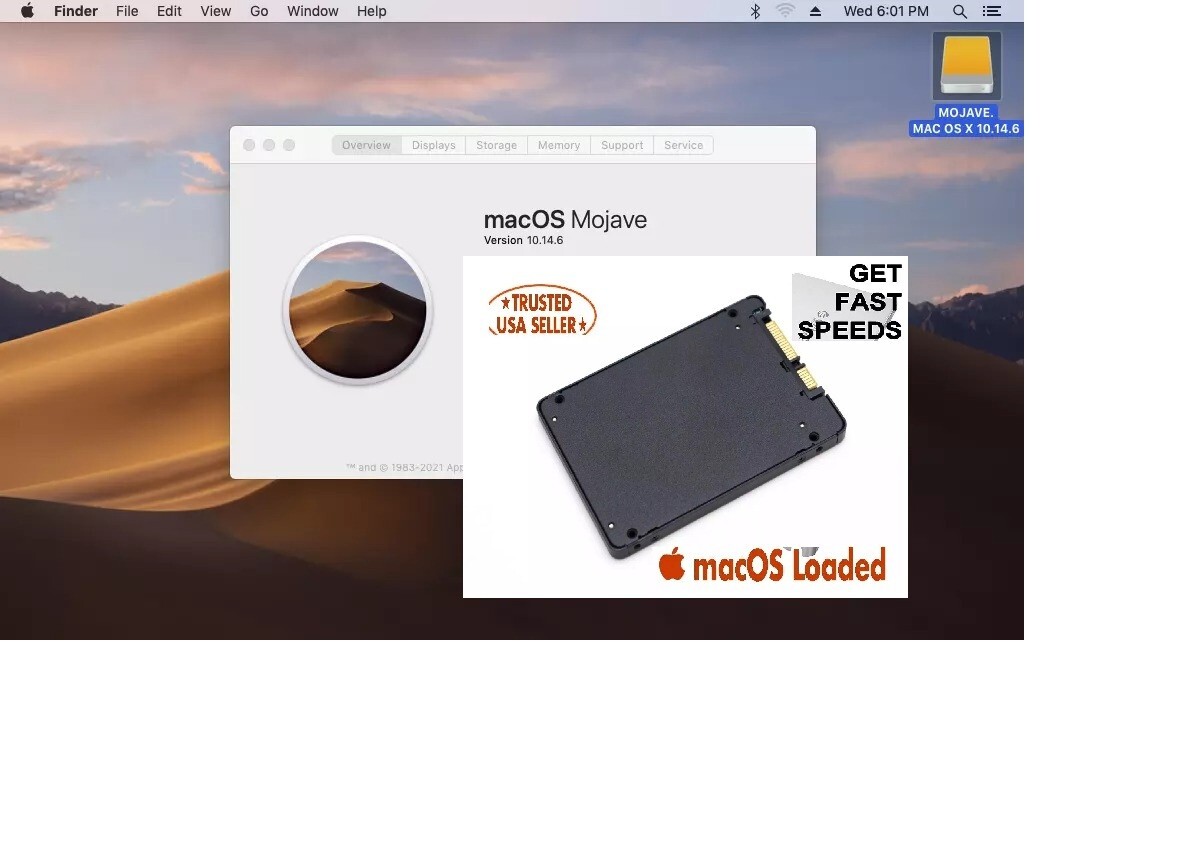 Mac OS Mojave 10.14.6 Preinstalled 256GB 2.5" SSD | For MacBook, iMac, Mac Pro