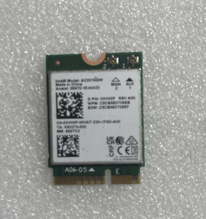 Dell Wi-Fi 6 + Bluetooth M.2 Card  AX201 AX201NGW 2.4 & 5GHz 0XVV0P W3