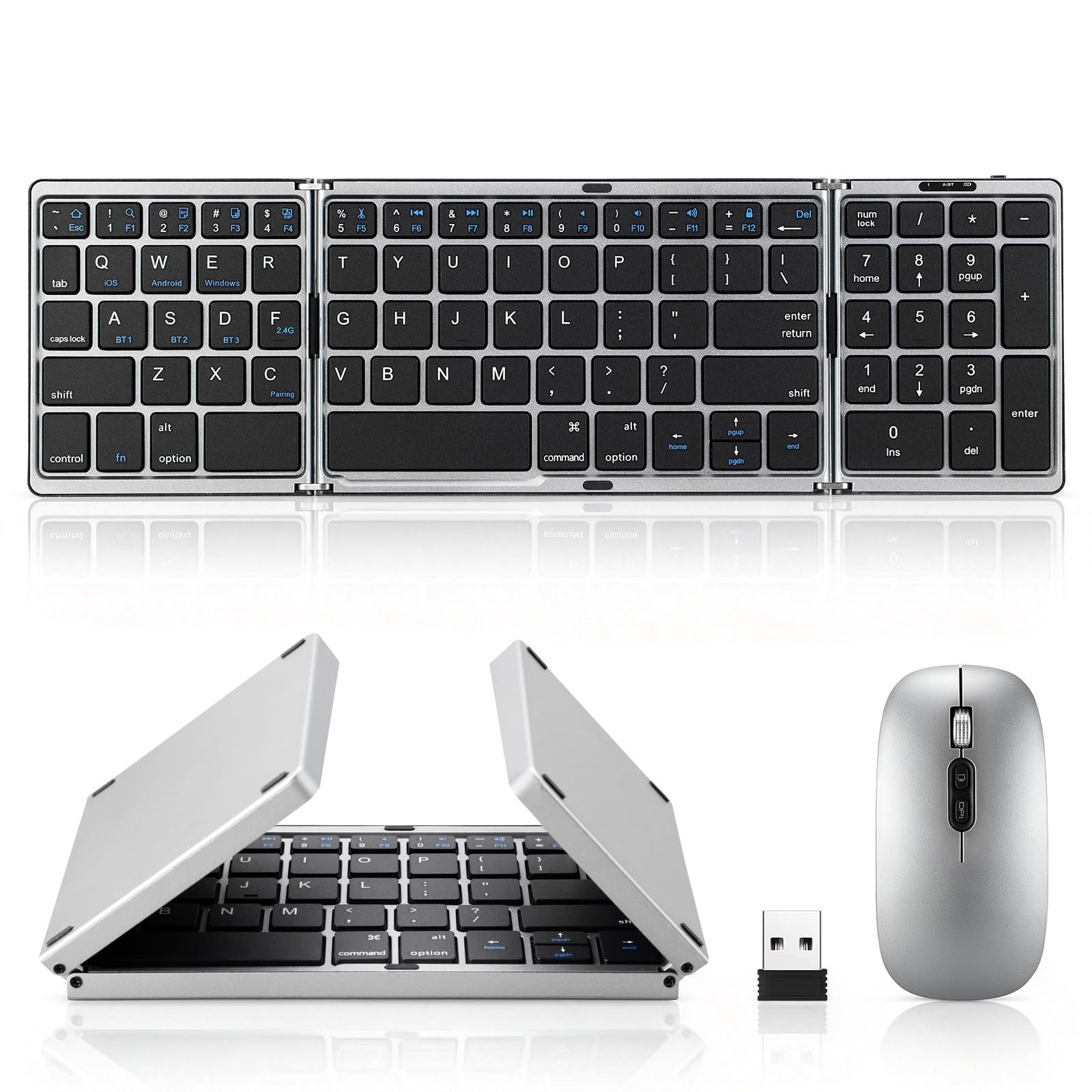 Foldable Keyboard and Mouse, Bluetooth Dual Model Folding, 2.4G + BT5.0 x 3, ...