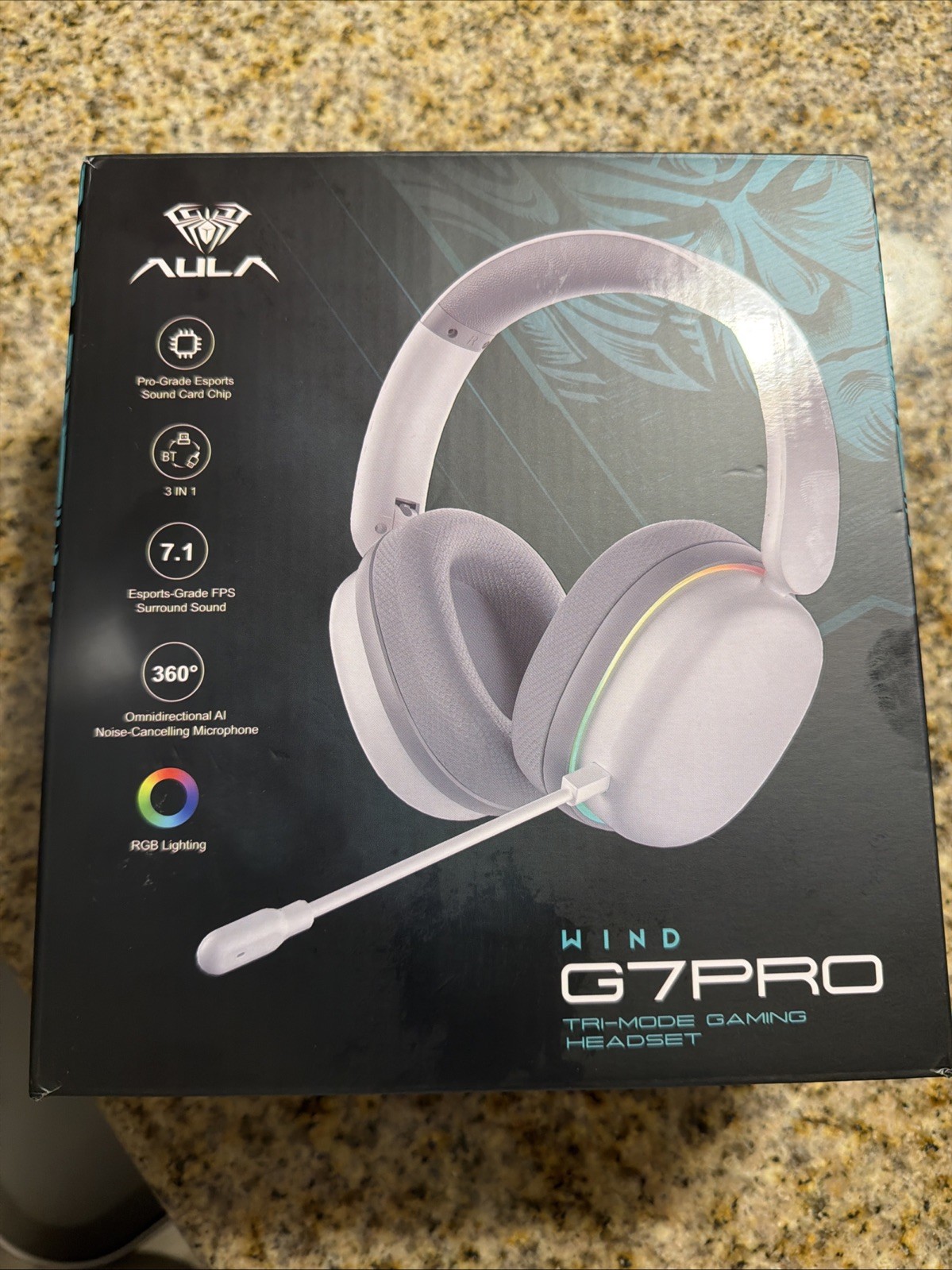 AULA White G7 Pro RGB Tri-Mode Wireless Gaming Headset