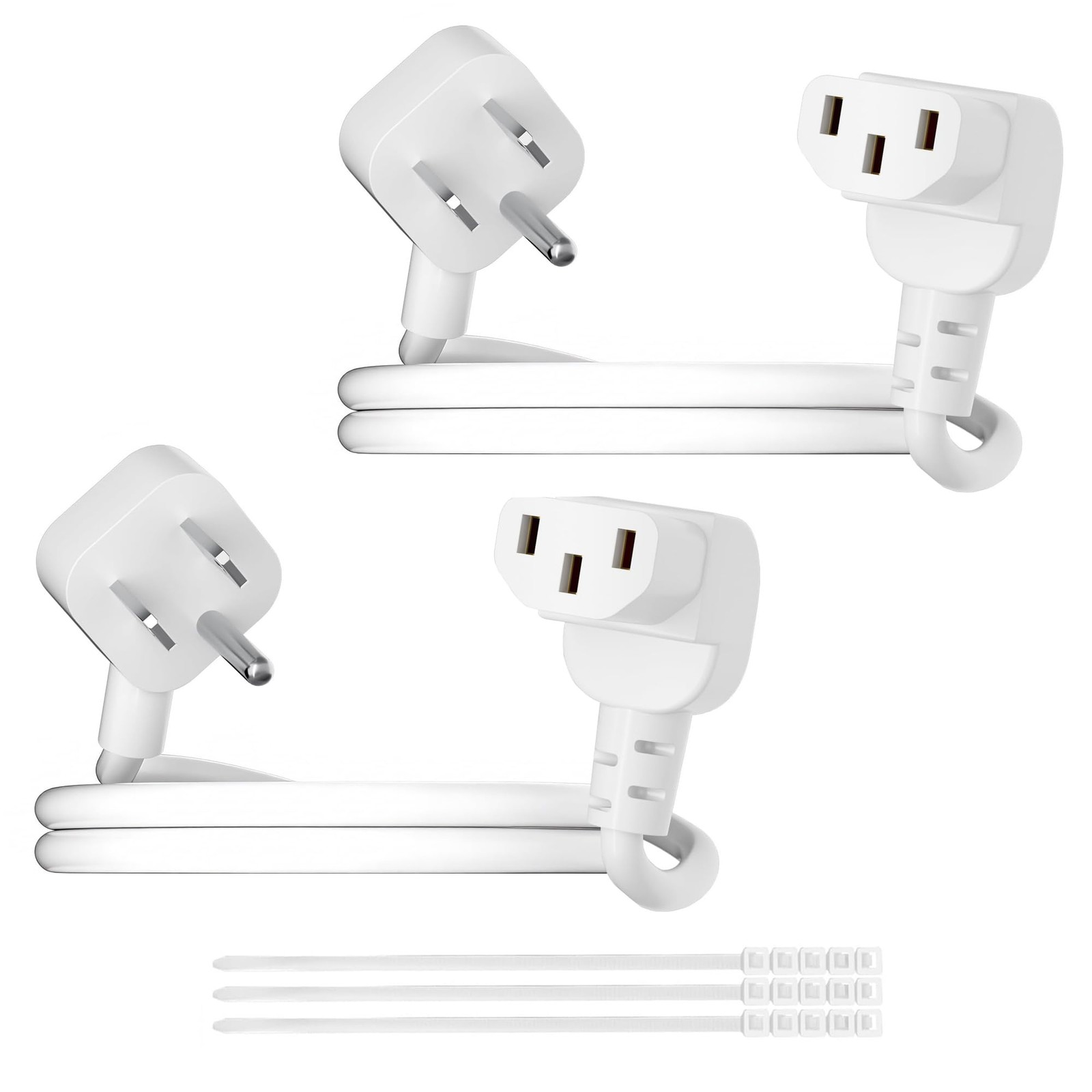 Adoreen 2 Ft/2 Pack Computer TV Replacement Power Cord White, Low Profile Fla...