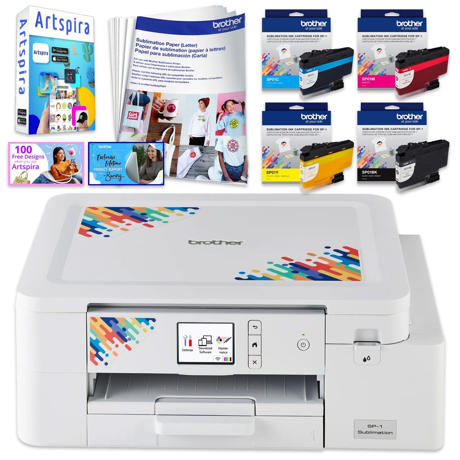 Brother SP-1 Sublimation Printer & Ink Base Bundle