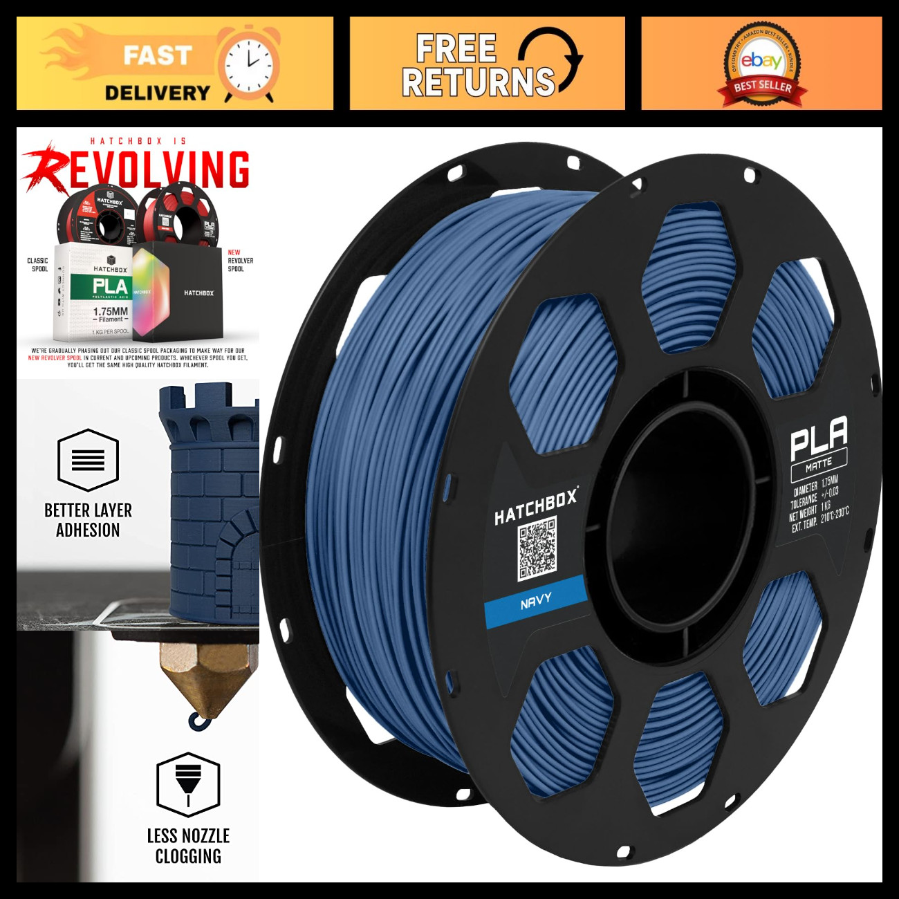 Matte PLA 3D Printer Filament 1.75mm 1kg Spool - Dimensional Accuracy +/- 0.03mm