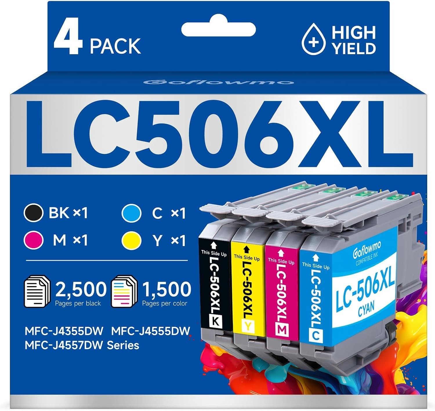 LC506XL Ink Cartridges 4-Pack BCMY [Compatible With Brother] GoFlowmo Chip BN