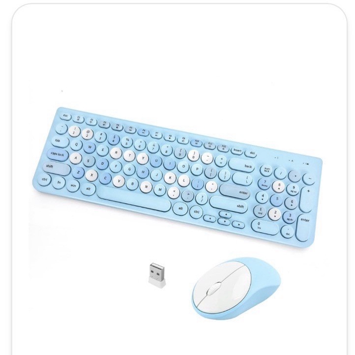 2.4G USB Wireless Retro Typewriter Keyboard & Mouse Combo Plug & Play Blue/White