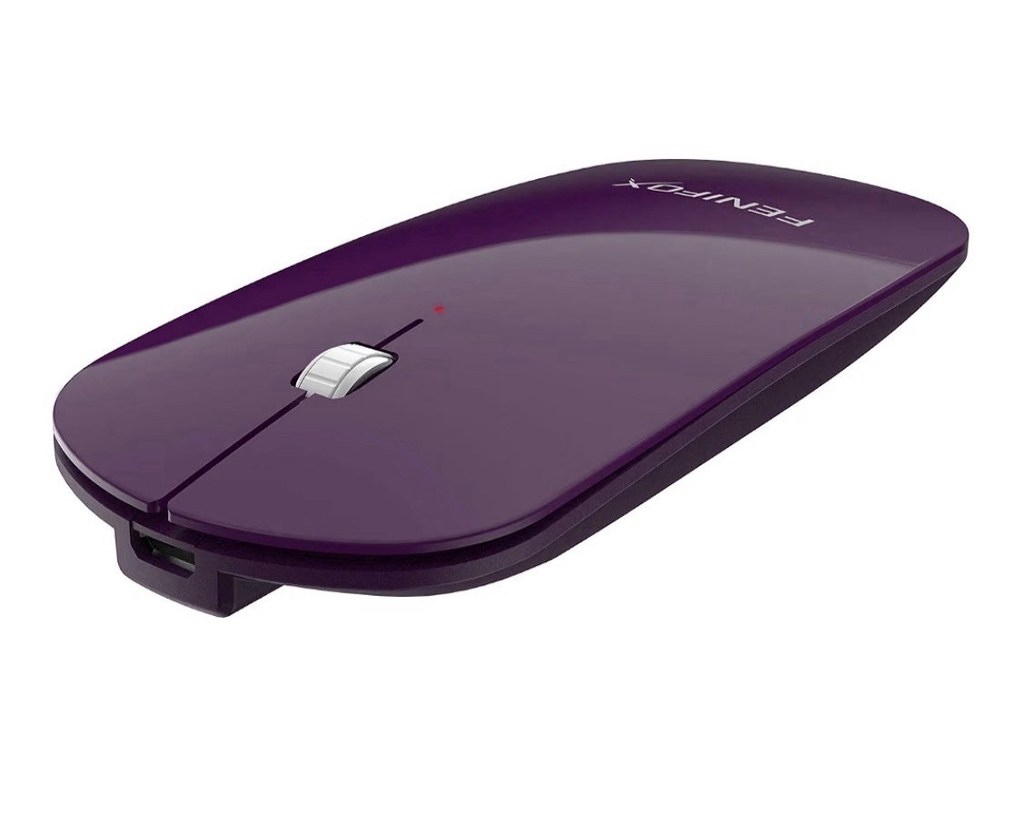 FENIFOX Bluetooth Mouse Slim Rechargeable Mini Flat Quiet Laptop Cell PC Purple