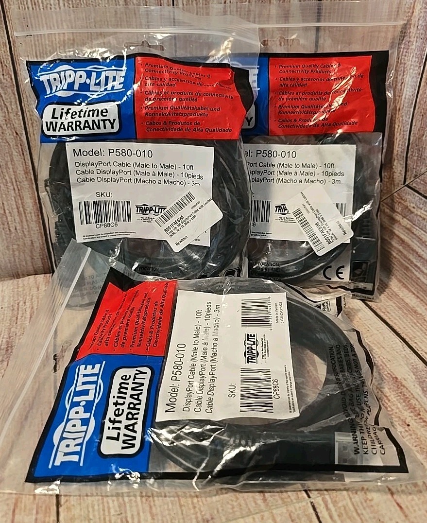 LOT OF 3 TRIPP-LITE P580-006 DISPLAY PORT CABLE ( MALE TO MALE ) 6FT "NEW"