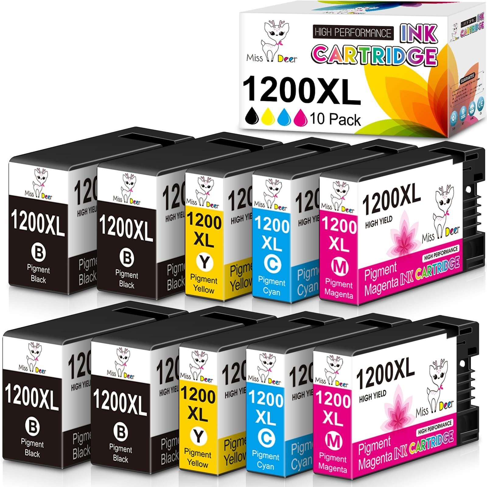 Miss Deer Maxify 1200 Ink Cartridges, Compatible for Canon 1200XL PGI 1200 XL...