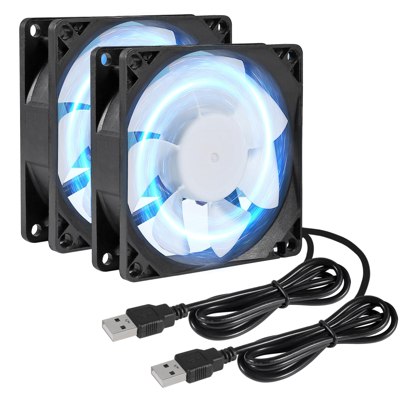 2pcs 80mm/3.15inch For Dc Fan 5v Computer Case Fan 80x80x25mm Usb 8025 Blue Led 