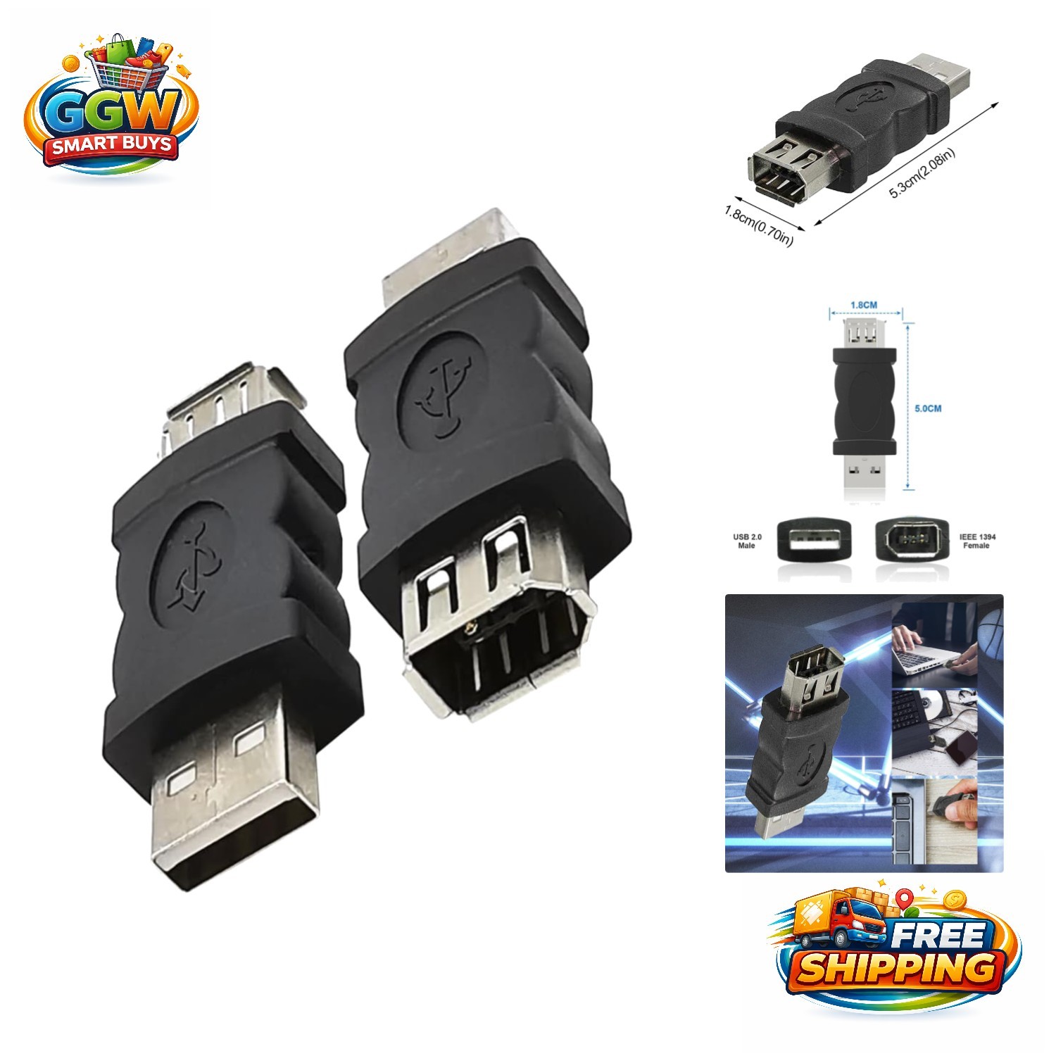 Compact FireWire to USB Converter - 2-Piece Set for Digital Devices & Printers