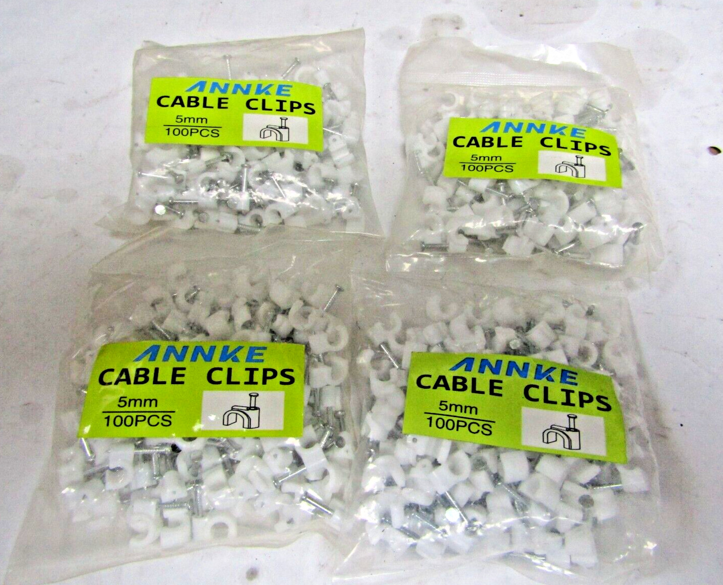 ✌️4) NEW ANNKE CABLE CLIPS 5MM 100 PER BAG 4 BAGS 400 PIECES